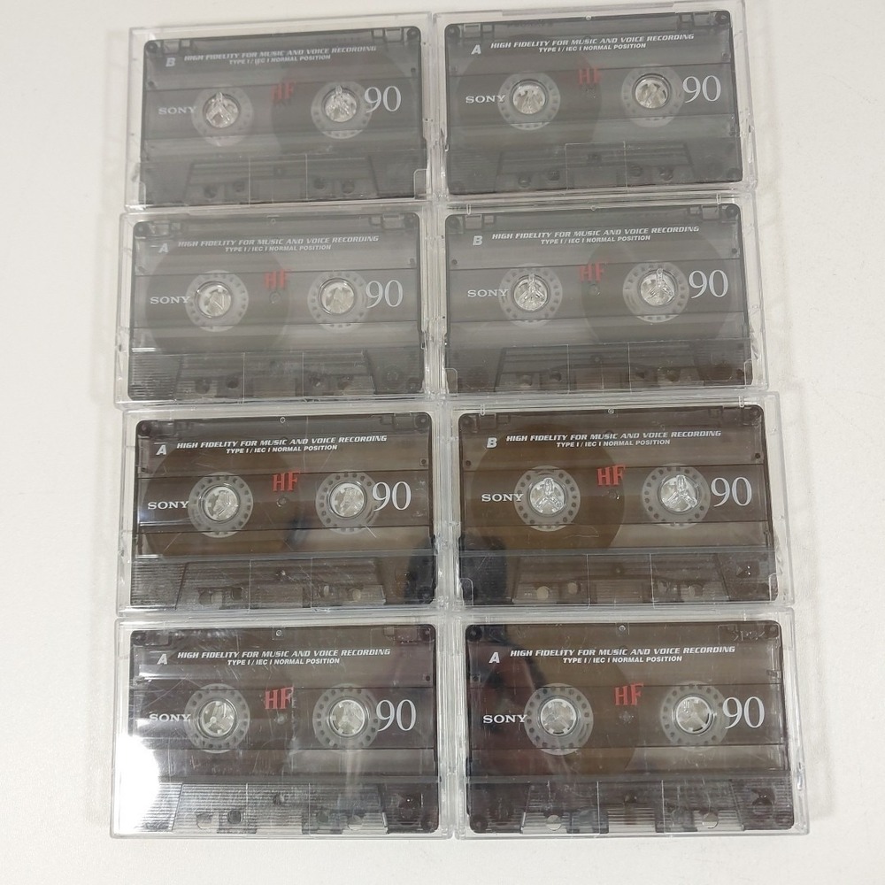 Sony Cassette Tapes Lot‎ 8 HF90 Blank Audio Cassettes Vintage